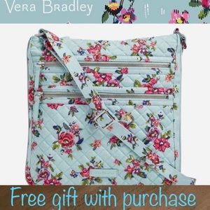 Vera Bradley Free Shipping Triple Zip Hipster Water Bouquet FREE coin purse